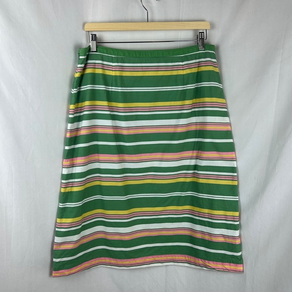 Boden Stripe A Line Midi Skirt Green Yellow Pink White Cotton Women 12 Tall Long - Picture 3 of 6